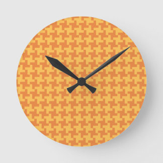 Round Wall Clock, Orange Dogstooth Check Round Clock