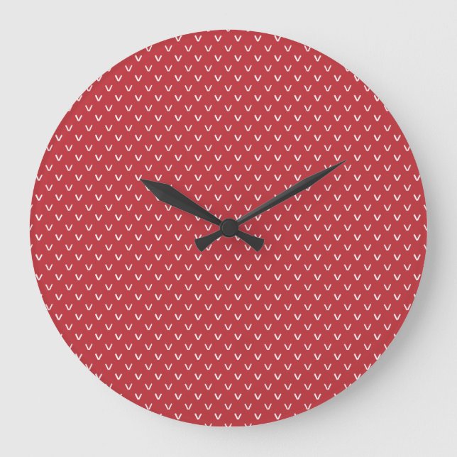 Round Wall Clock: Rose Red and White Pattern Large Clock (Front)