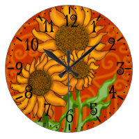 Round Wall Clock/Sunflower Trio Large Clock