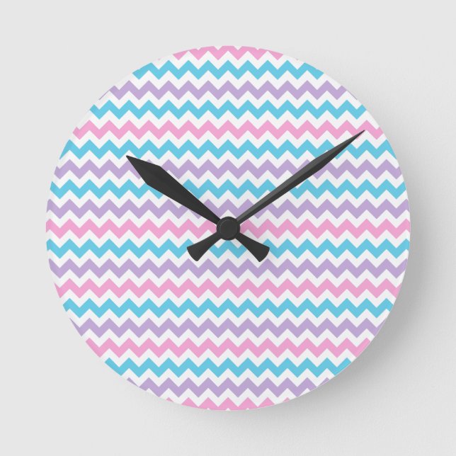Round Wall Clock, Turquoise, Pink, Mauve, White Ch Clock (Front)