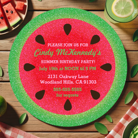 Round Watermelon Party Invitations