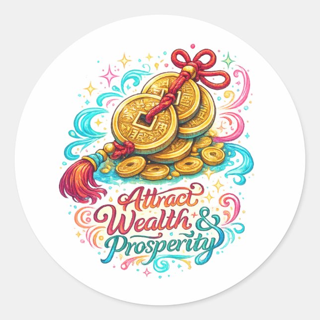 Round Wealth Prosperity Sticker (Front)