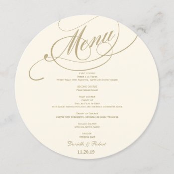 Round Wedding Dinner Menu Card For Plate by PurplePaperInvites at Zazzle
