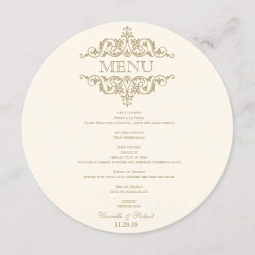 Round Wedding Dinner Menu Card For Plate