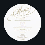 Round Wedding Dinner Menu Card For Plate<br><div class="desc">Elegant and formal wedding dinner menu cards with unlimited color choices. Personalize with your names,  event date and menu details. Displaying cards on guests' dinner plates or wrap them in napkins at every place setting for a stylish look.</div>
