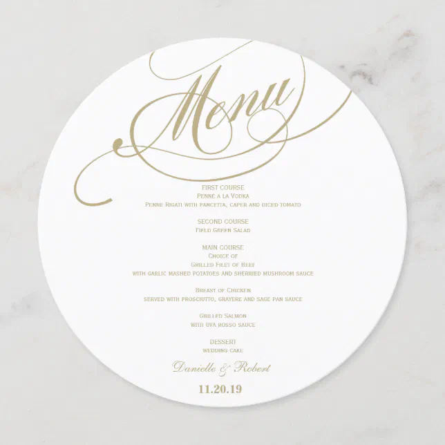 Round Wedding Dinner Menu Card For Plate | Zazzle