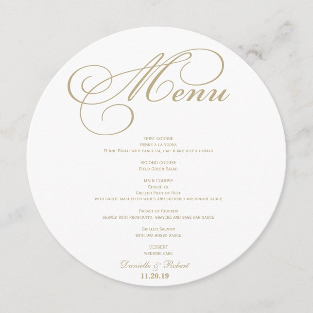 Round Wedding Dinner Menu Card For Plate (Front)