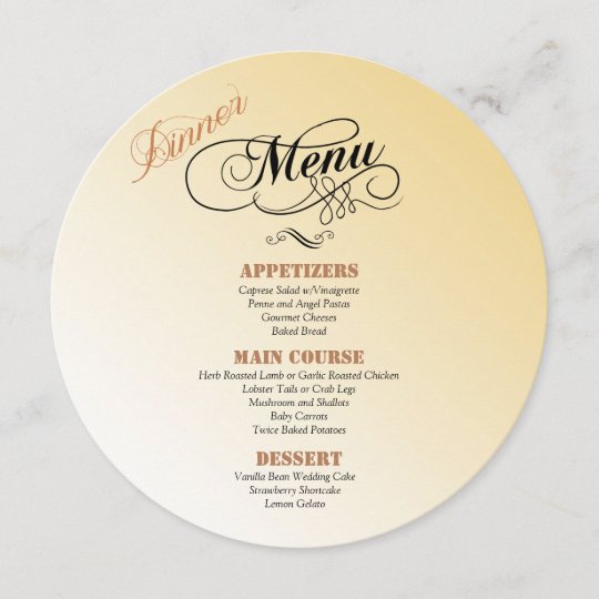 round wedding dinner menu invitation | Zazzle