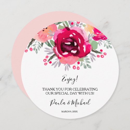 Round Wedding Dinner Plate Floral Thank You