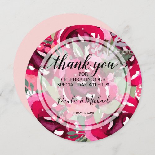 Round Wedding Dinner Plate Floral Thank You