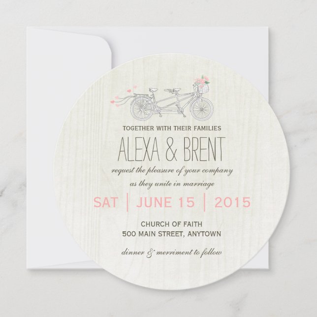 Round Wedding Invitation with Tandem Bike (Front)