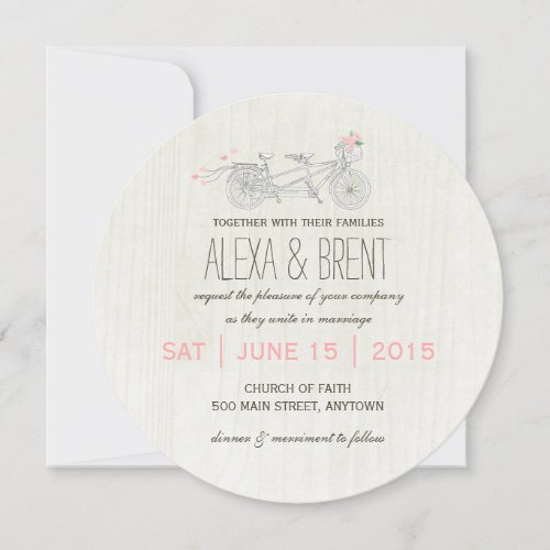 Round Wedding Invitation with Tandem Bike