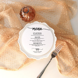 Round Wedding Menu Card Simple Elegant Calligraphy