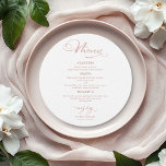 Round Wedding Menu Elegant Calligraphy<br><div class="desc">Transform your wedding day into a celebration of sophistication and elegance with our stunning rose gold calligraphy modern wedding suite! You can personalize it with just a few clicks to express your unique love story. This inspiring collection includes everything you need to create a beautifully cohesive atmosphere, featuring matching menu...</div>