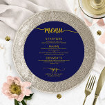 Round Wedding Menu Simple Elegant Gold Navy Blue<br><div class="desc">A simple chic calligraphy wedding menu card. I do offer a free customisation service,  if you have any questions or special requests,  please feel free to contact me.</div>