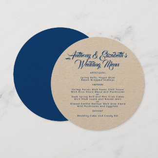 Round Wedding Menu Template Navy Kraft Paper