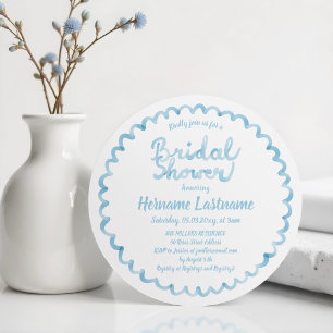 Round Whimsical Blue Frame Bridal Shower Invite