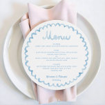 Round Whimsical Blue Frame Wedding Menu<br><div class="desc">Whimsical Round Wedding Menu, Light Blue Watercolor Frame, Charming, Modern & Fully Customizable. Celebrate love with a joyful twist! This whimsical round wedding menu is designed to delight your guests and set a lighthearted, elegant tone for your special day. Featuring a hand-illustrated watercolor frame in soft light blue on a...</div>