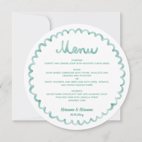 Round Whimsical Mint Green Frame Wedding Menu
