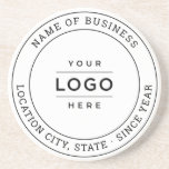 Round White Custom Business Logo Branded Coaster<br><div class="desc">A professional custom branded coaster for your business features your logo design framed by the name of the company with location and year established. Other wording such as a slogan or website could also be included. There is an option to adjust the curve of the round text and the black...</div>