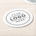 Round White Custom Business Logo Branded Round Paper Coaster<br><div class="desc">A professional custom branded coaster for your business features your logo design image printed on a round paper coaster. Simply add your logo in place of the black placeholder image. Other wording such as a slogan or website could also be added via customize. The white background can be customized as...</div>