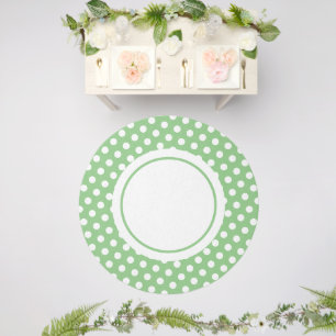 Round White Polka Dots Light Green Stripe Rim Outdoor Rug