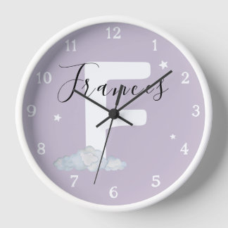 Round White Wood Frame Lavender Nursery Wall Clock