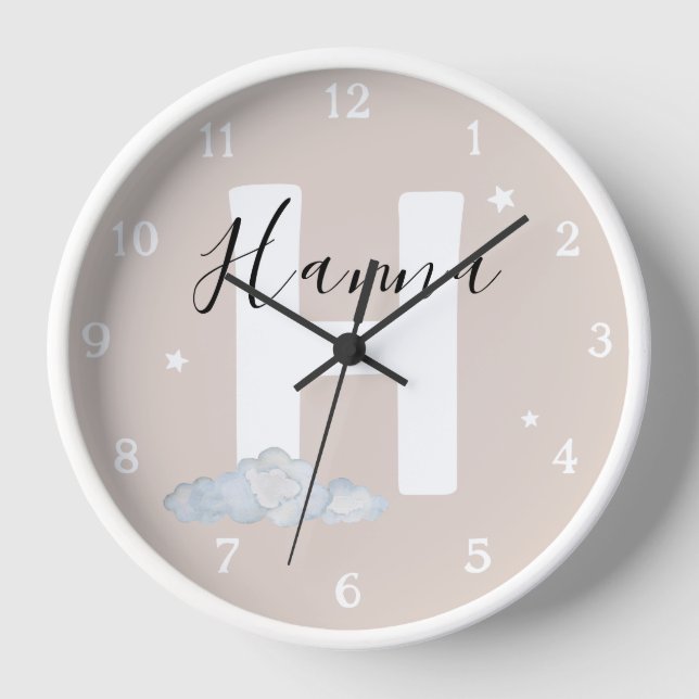 Round White Wood Frame Neutral Nursery Wall Clock (Front)