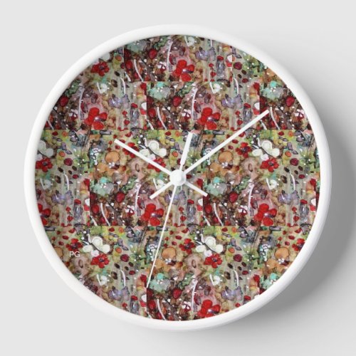 Round White Wood framed Wall Clock Floral Clock