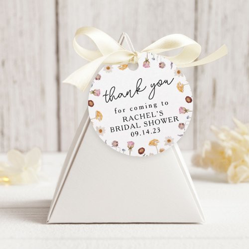 Round Wildflower Bridal Shower Floral Favor Tag