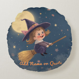 Round Witch Halloween Pillow – Customizable Text