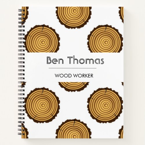 Round wood pattern white notebook