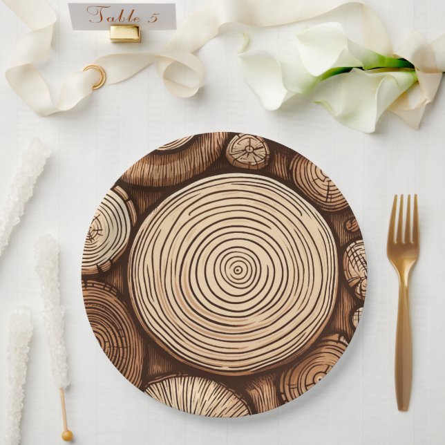 Round Wood Tree Logs Wooden Woodland Forest  Paper Plates (Wedding)
