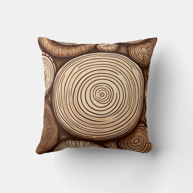 Round Wood Tree Logs Wooden Woodland Forest  Throw Pillow (Back)