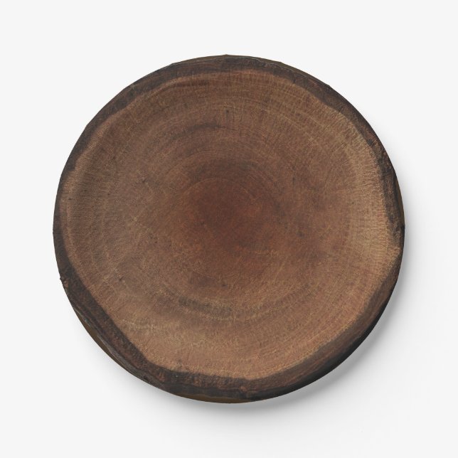 Round Wood Tree Trunk Bark Rustic Nature Natural Paper Plates (Front)