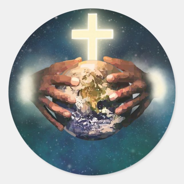 Round world in hands sticker (Front)