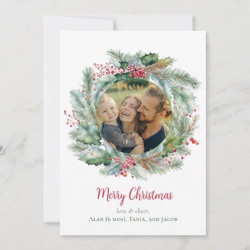 Round Wreath Photo Merry Christmas Holiday Card