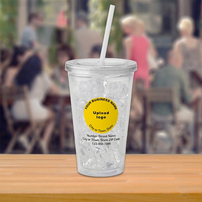 Round Yellow Business Branding on Acrylic Tumbler (Yellow round business brand on acrylic tumbler)