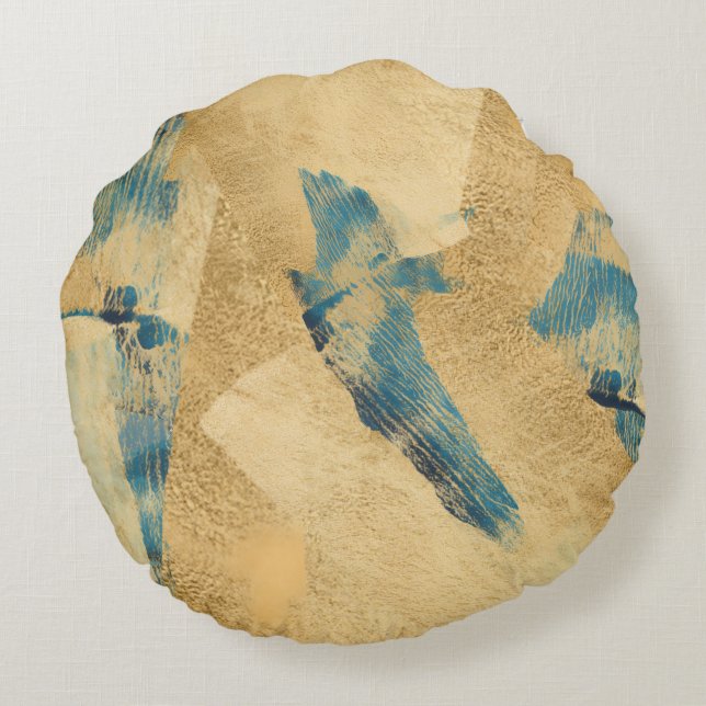 Round Yellow Teal Abstract Throw Pillow (Back)