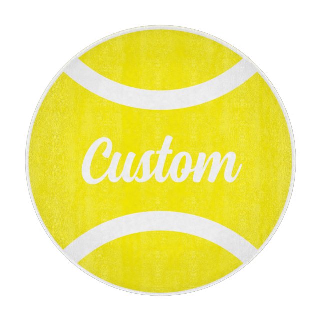 Round yellow tennis ball custom cutting board gift (Front)