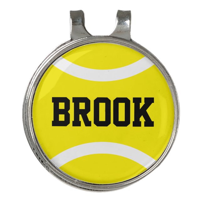 Round yellow tennis ball custom golf hat clip (Front)