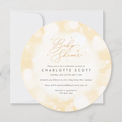 Round YellowWhite Confetti Baby Shower Invitation