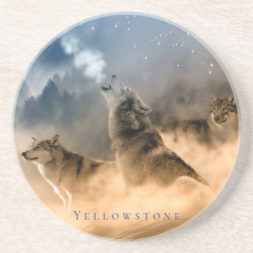 Round Yellowstone Coaster_Sandstone 3 Wolves Coaster