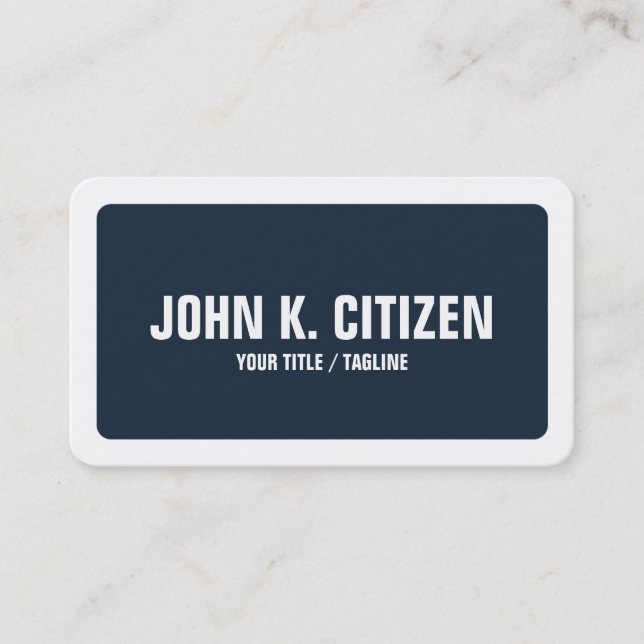 Rounded Blue & White Bold Text Wide Border Business Card (Front)