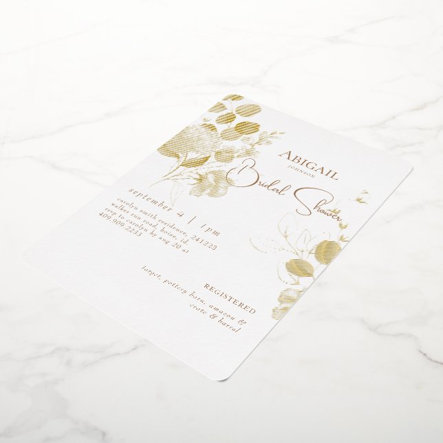  Rounded Botanical Bridal Shower Gold Foil Invitation (Rotated)