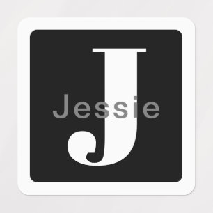 Rounded Box Name & Monogram B&W Waterproof Labels
