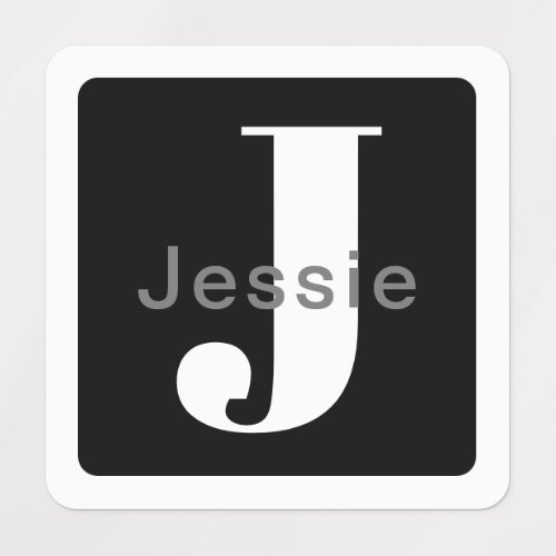 Rounded Box Name  Monogram  BW Waterproof Labels
