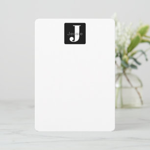 Rounded Box Name & Monogram   Black White & Grey Note Card