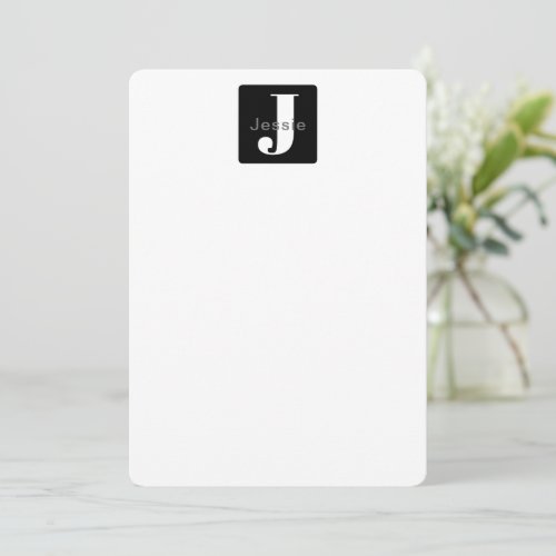 Rounded Box Name  Monogram  Black White  Grey Note Card