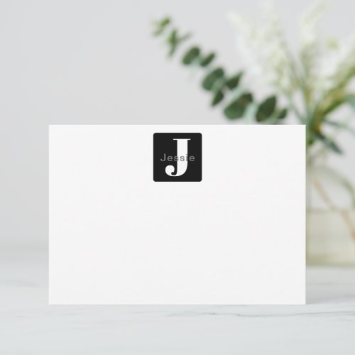 Rounded Box Name  Monogram  Black White  Grey Thank You Card